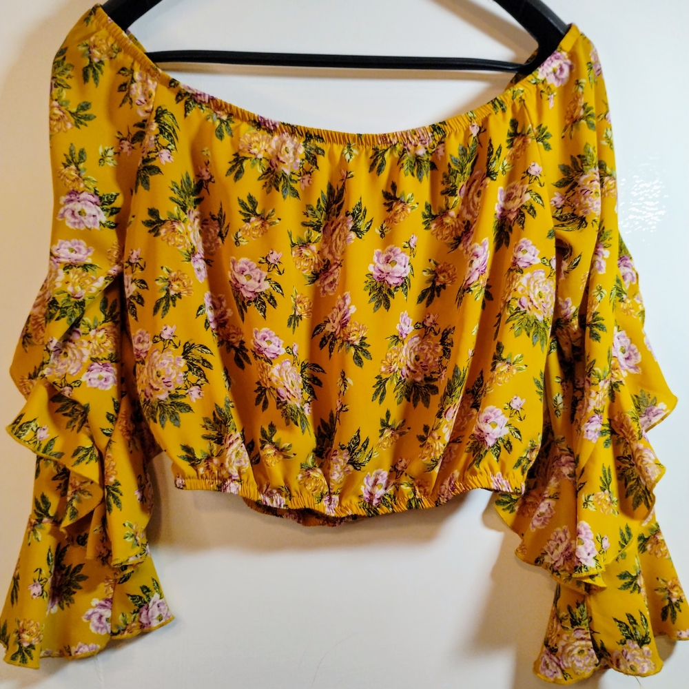Floral Yellow Off-Shoulder Top women sizel L